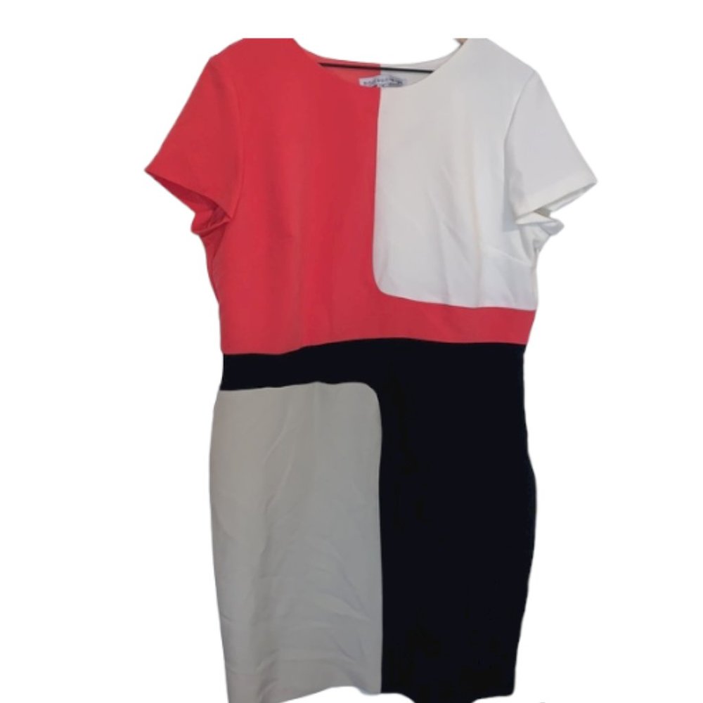 Madison Leigh Color Block Crew Neck Cap Sleeve Mid Knee Length Dress Size 18